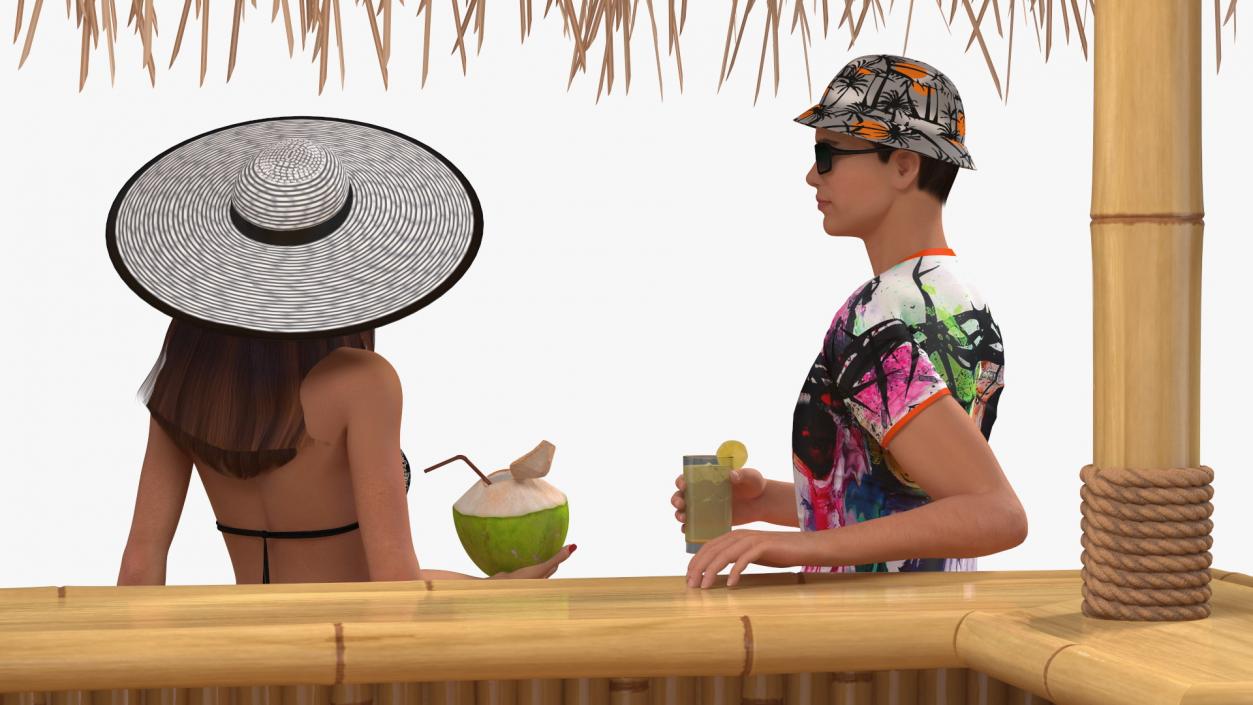 3D model Barman and People at Tiki Bar Rigged for Cinema 4D