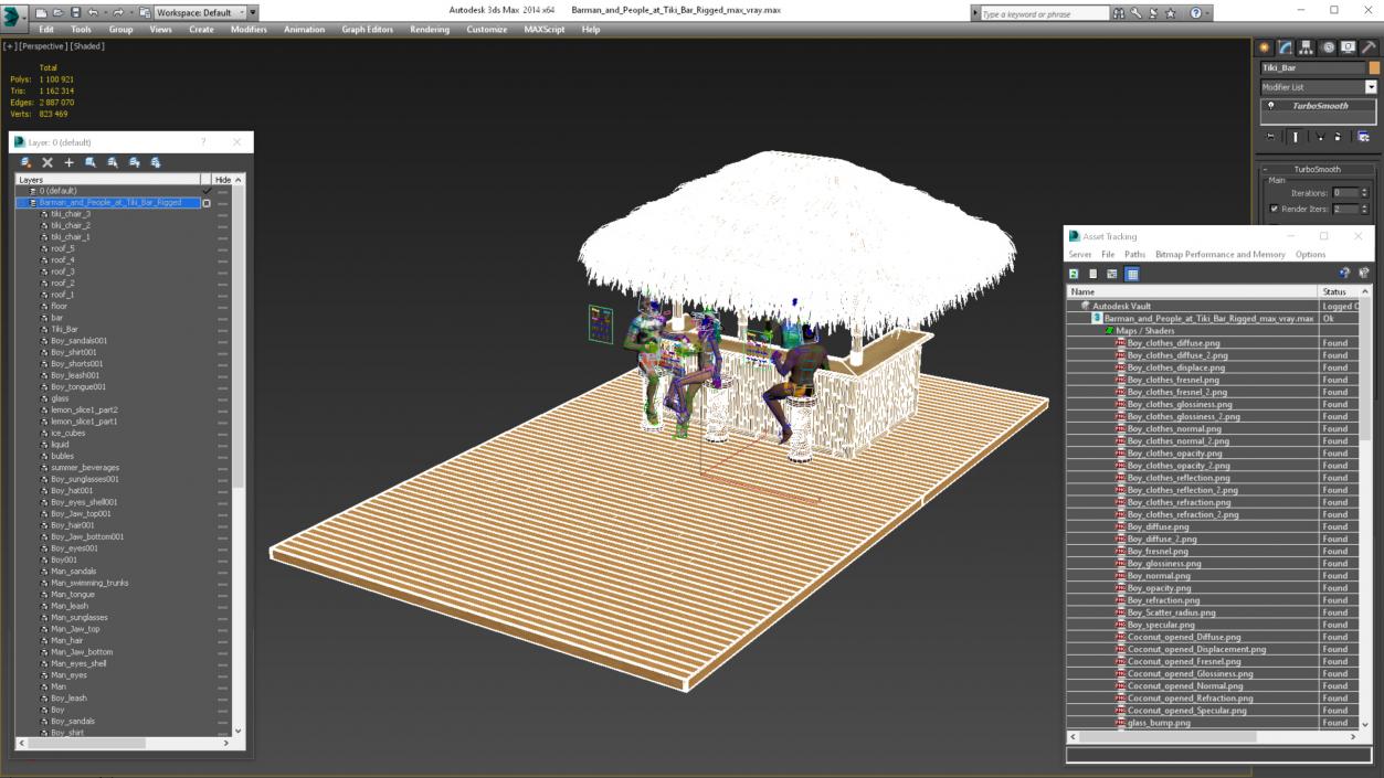 3D model Barman and People at Tiki Bar Rigged for Maya