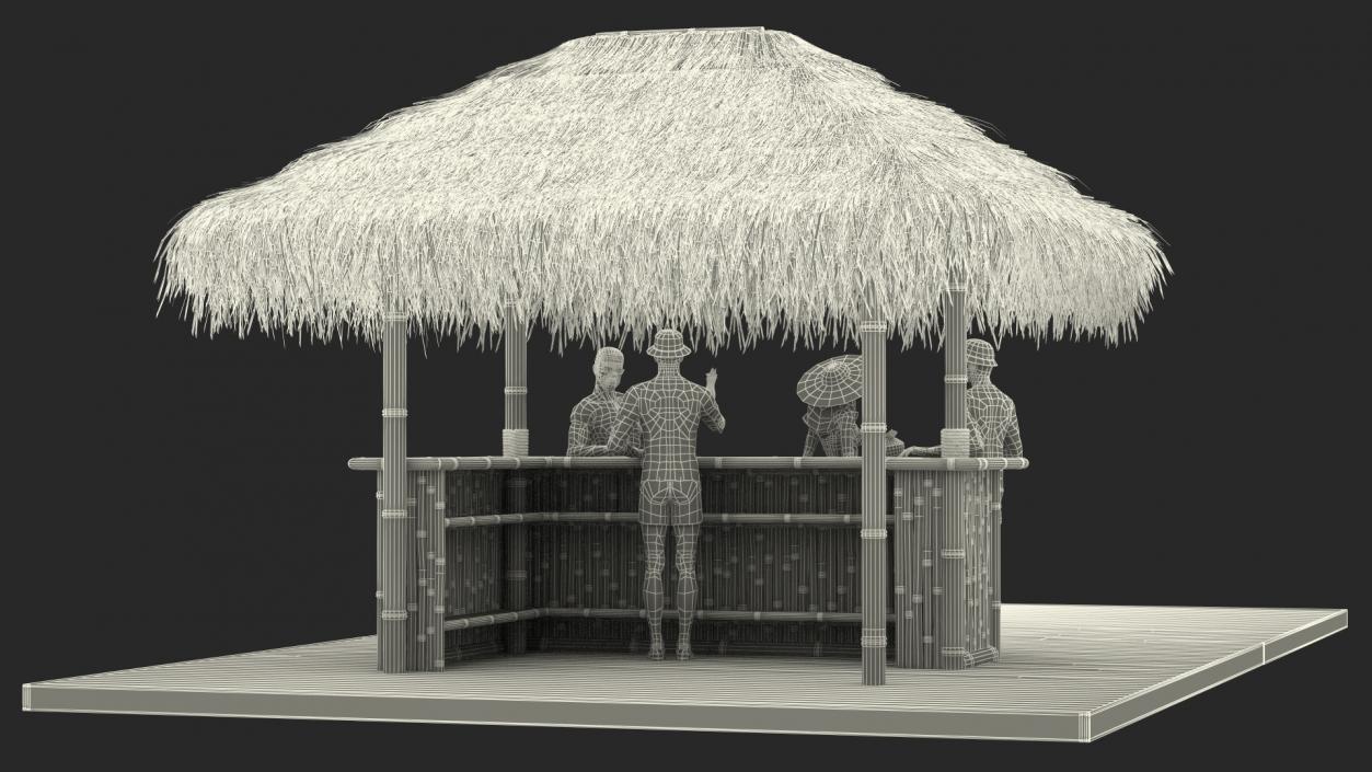 3D model Barman and People at Tiki Bar Rigged for Cinema 4D