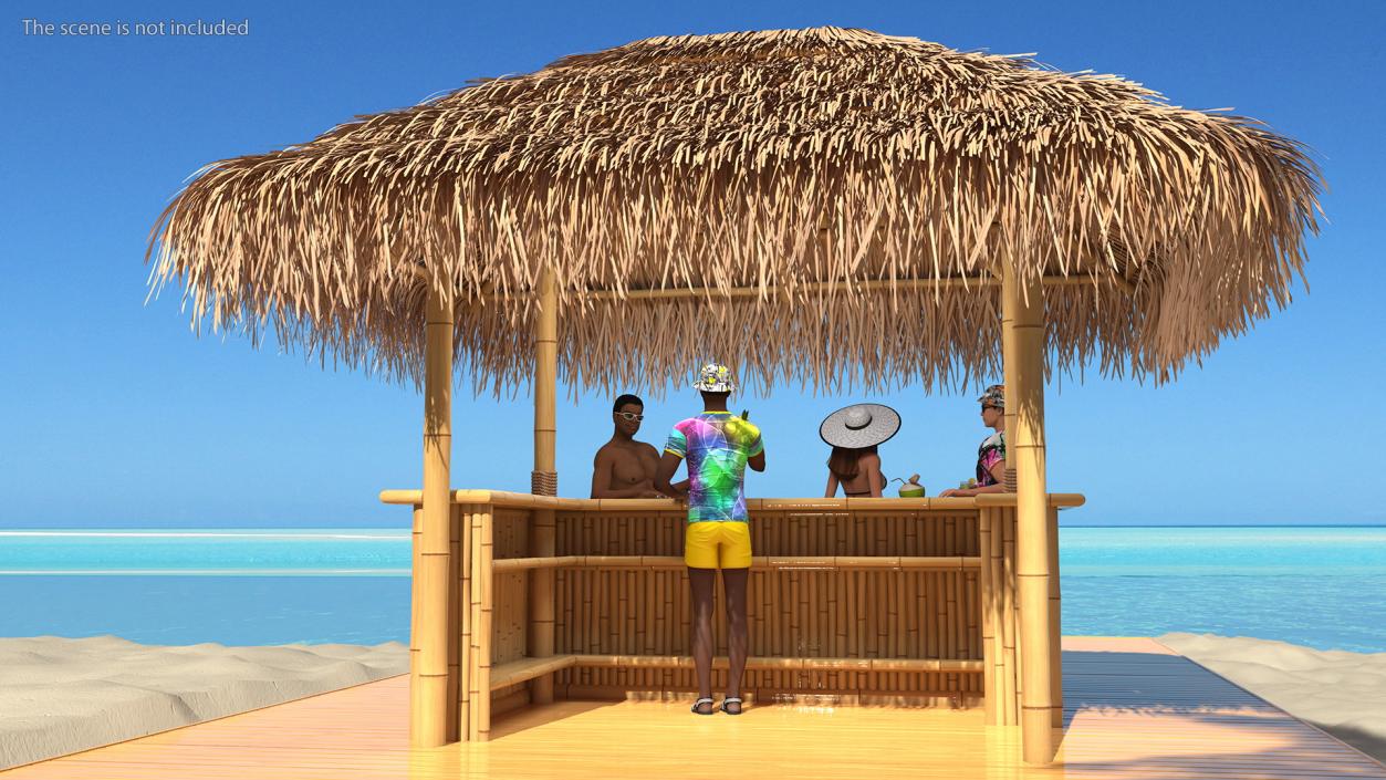 3D model Barman and People at Tiki Bar Rigged for Cinema 4D