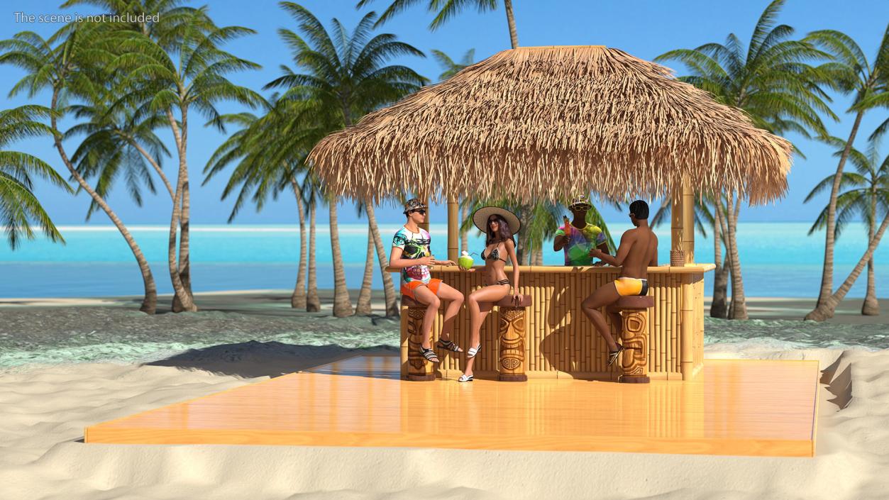 3D model Barman and People at Tiki Bar Rigged for Maya