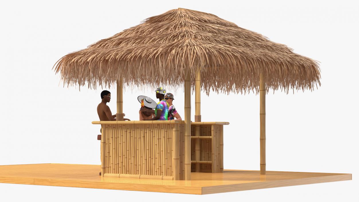 3D model Barman and People at Tiki Bar Rigged for Cinema 4D