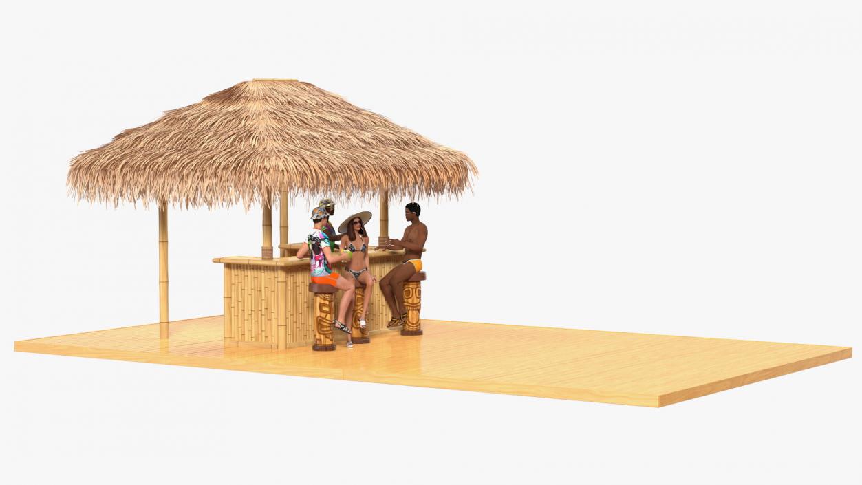 3D model Barman and People at Tiki Bar Rigged for Maya