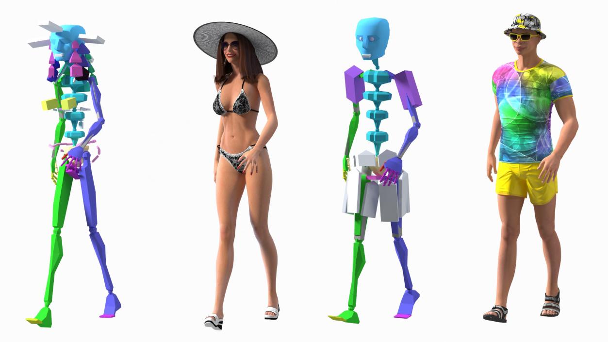 3D model Barman and People at Tiki Bar Rigged for Maya