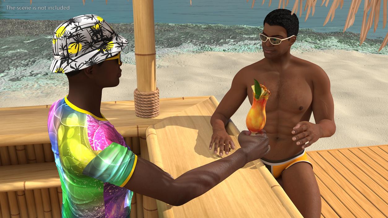 3D model Barman and People at Tiki Bar Rigged for Maya