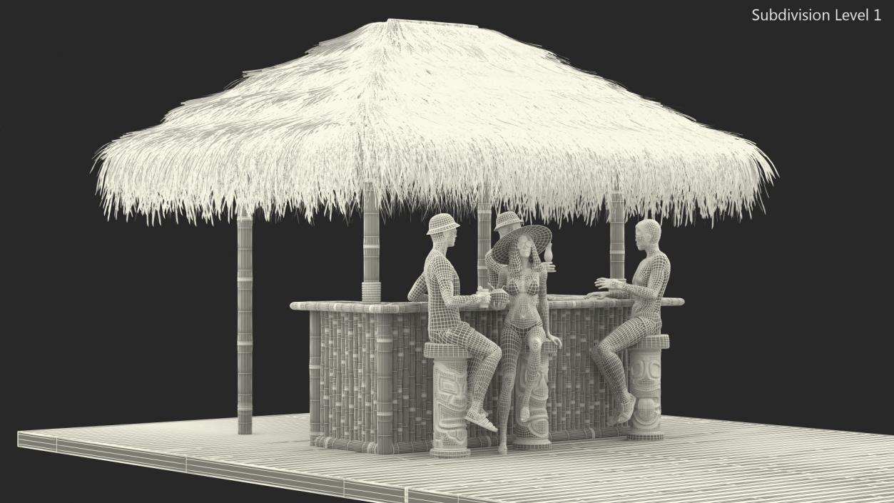 3D model Barman and People at Tiki Bar Rigged for Cinema 4D