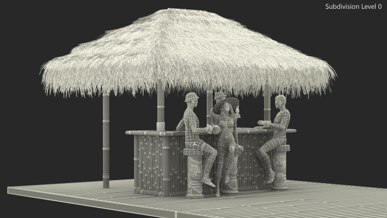 3D model Barman and People at Tiki Bar Rigged for Cinema 4D