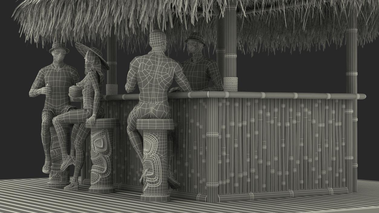 3D model Barman and People at Tiki Bar Rigged for Maya