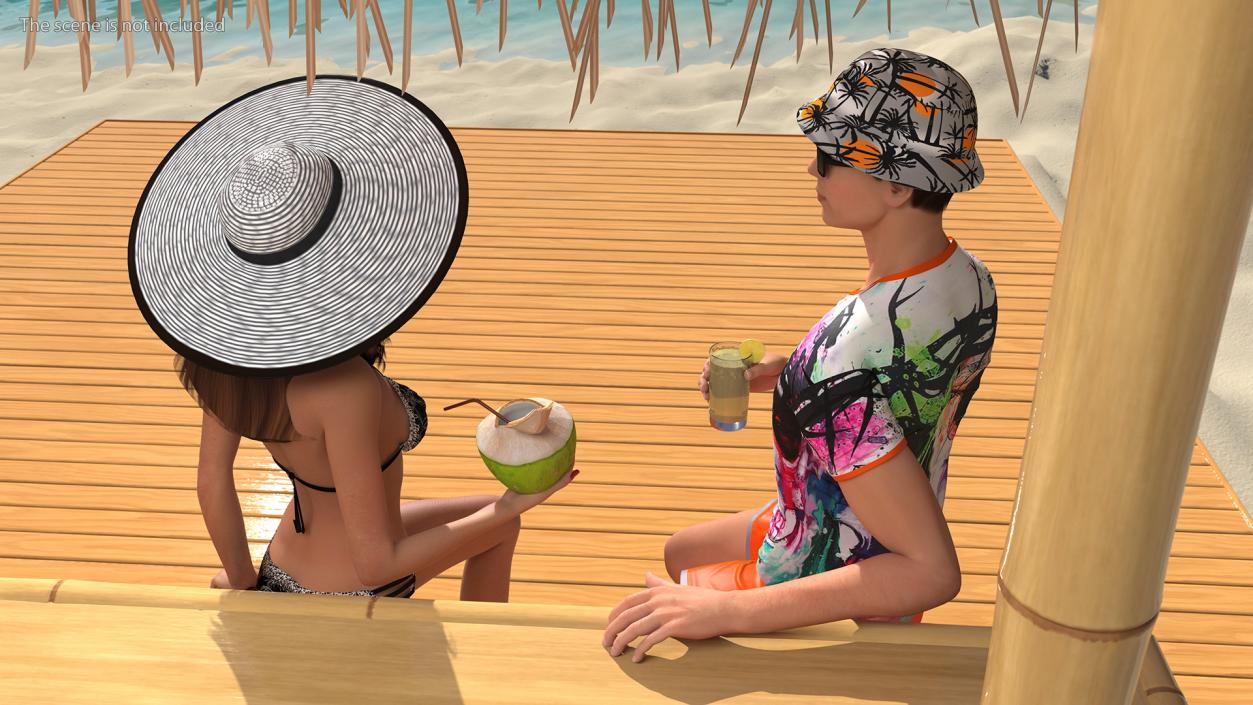 3D model Barman and People at Tiki Bar Rigged for Cinema 4D