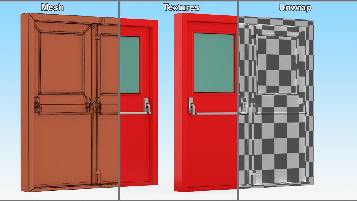 3D Double Fire Exit Doors Collection model