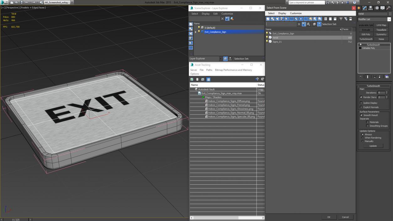 3D model Exit Compliance Sign