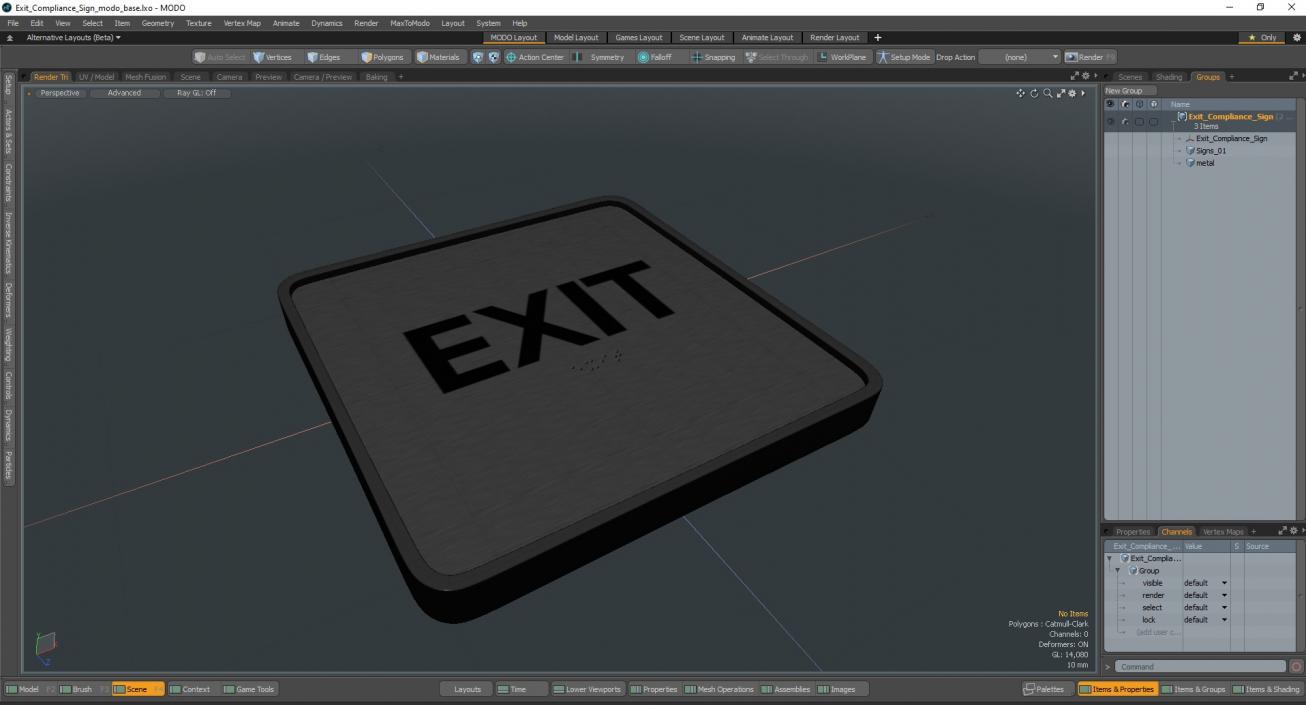 3D model Exit Compliance Sign