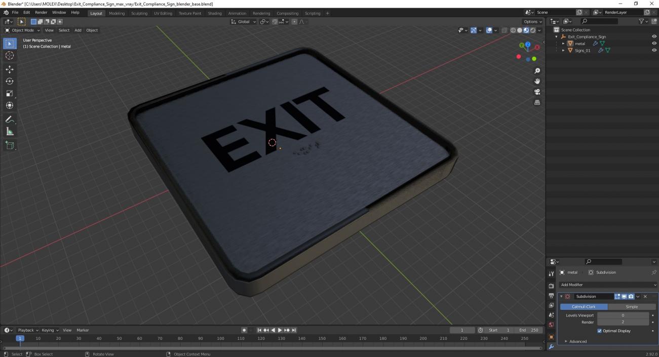 3D model Exit Compliance Sign