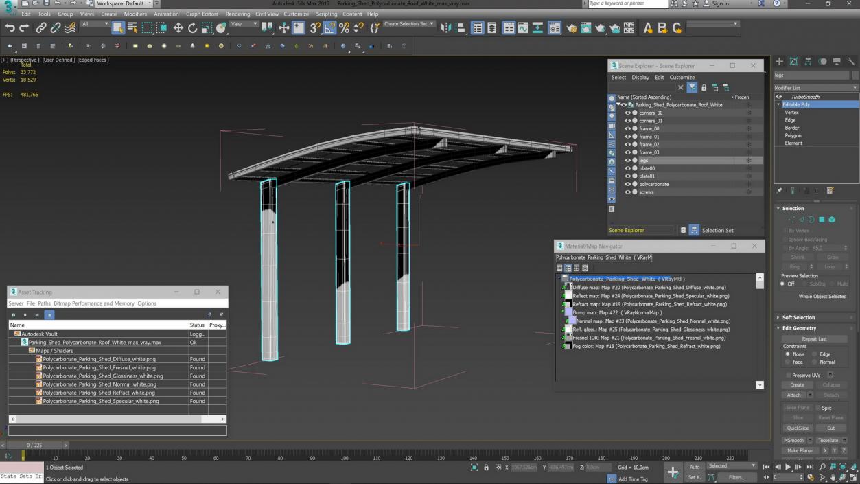 Parking Shed Polycarbonate Roof White 3D