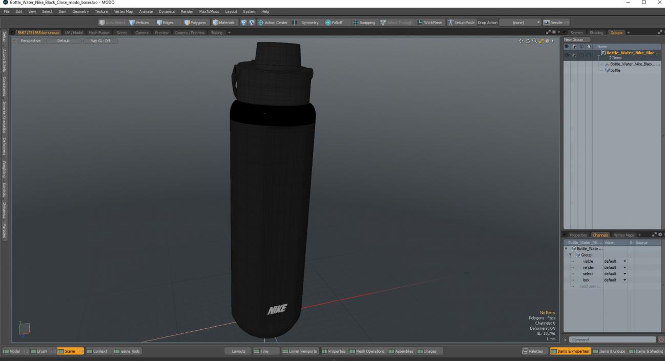 Bottle Water Nike Black Close 3D model