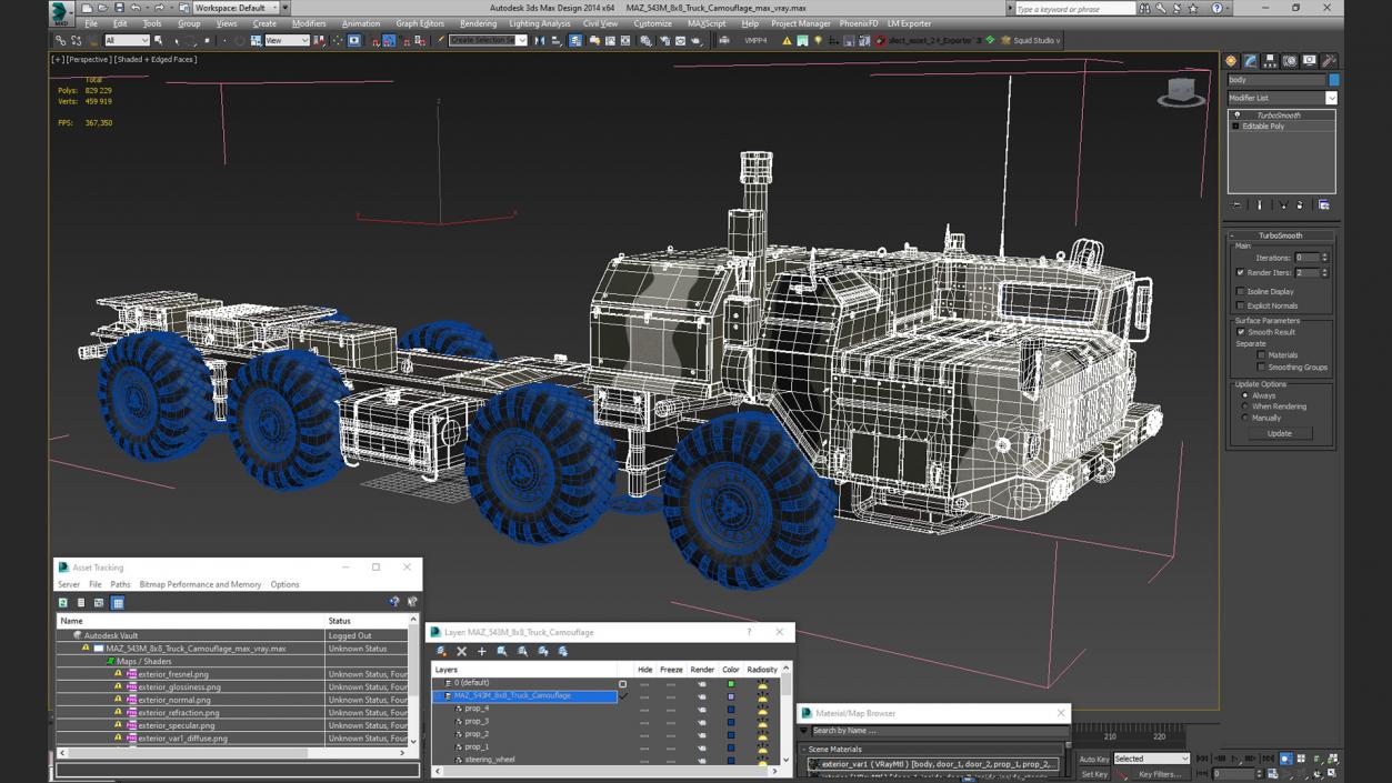 MAZ 543M 8x8 Truck Camouflage 3D model