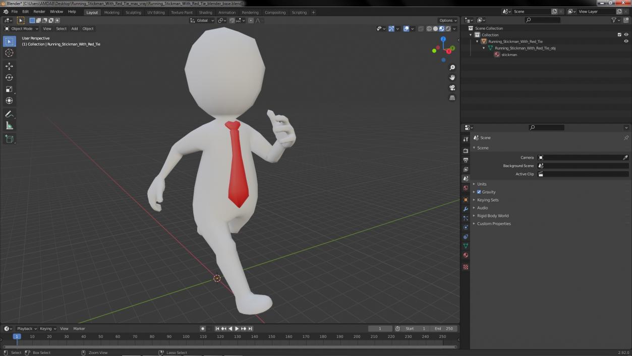 Running Stickman With Red Tie 3D model