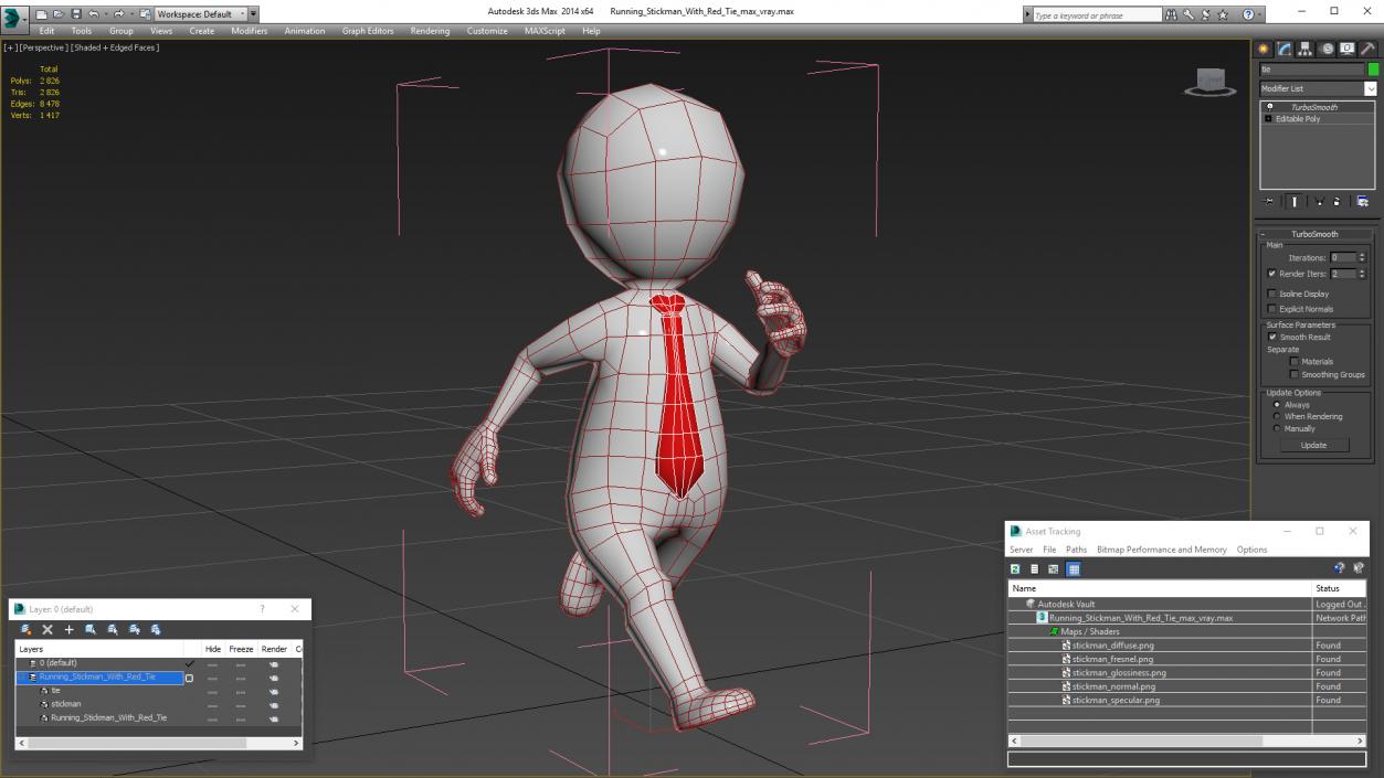 Running Stickman With Red Tie 3D model