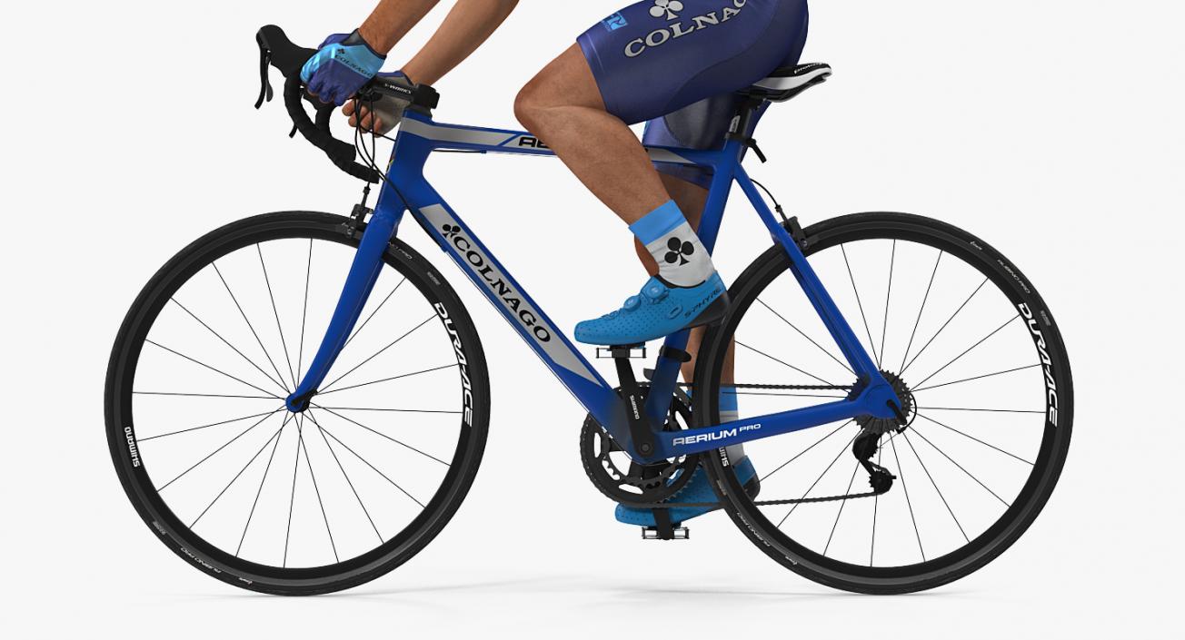 Athlete Cyclist in Blue Suit Riding Bike Rigged 3D