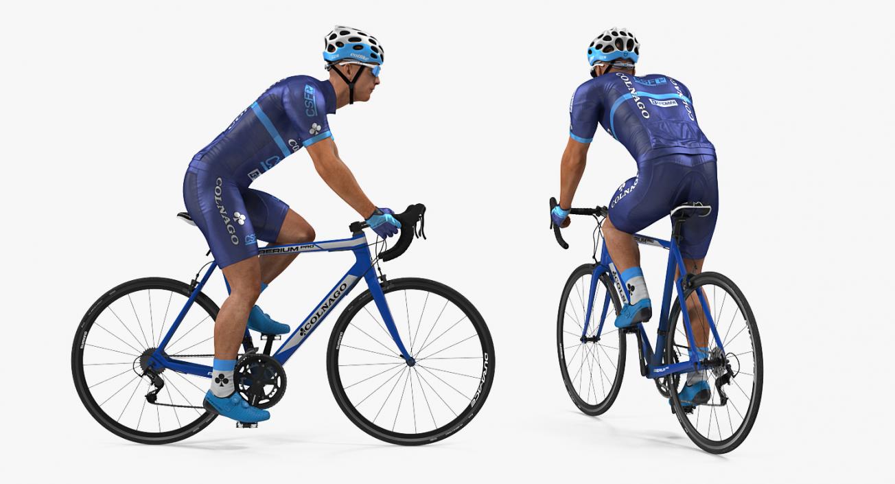 Athlete Cyclist in Blue Suit Riding Bike Rigged 3D