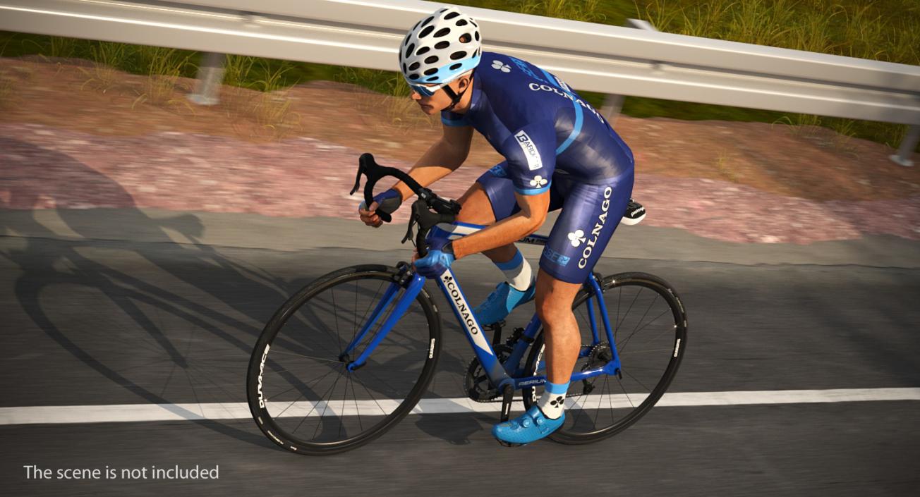 Athlete Cyclist in Blue Suit Riding Bike Rigged 3D