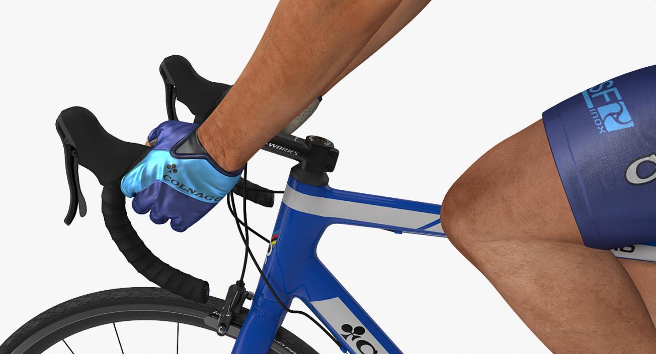 Athlete Cyclist in Blue Suit Riding Bike Rigged 3D