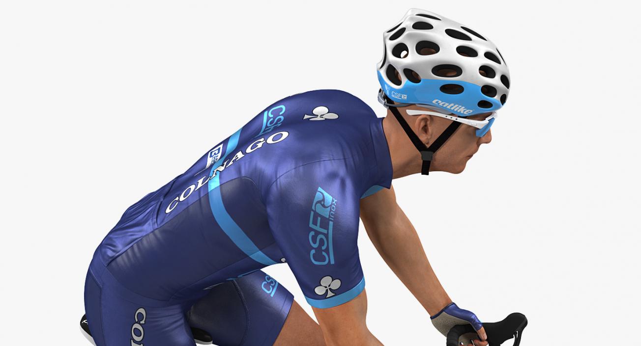 Athlete Cyclist in Blue Suit Riding Bike Rigged 3D