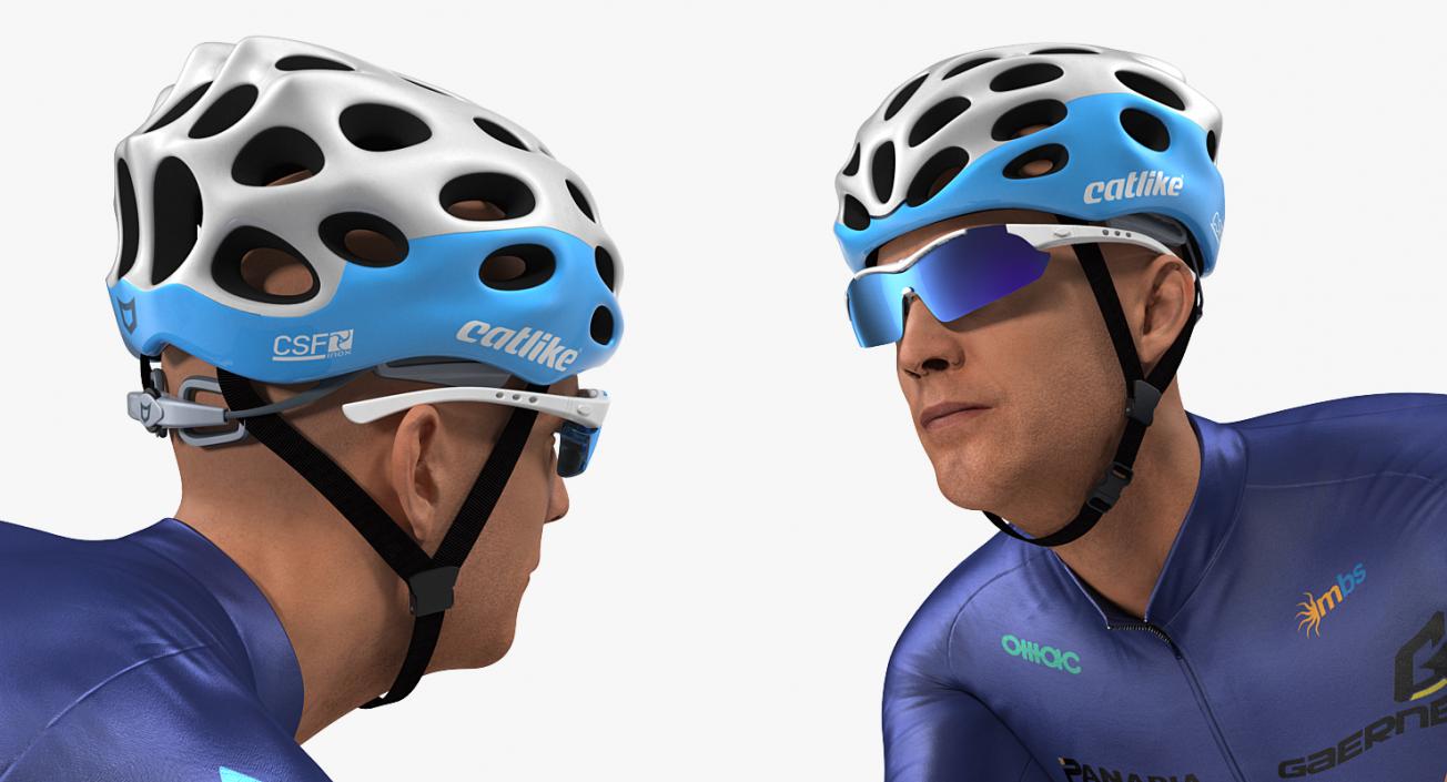 Athlete Cyclist in Blue Suit Riding Bike Rigged 3D