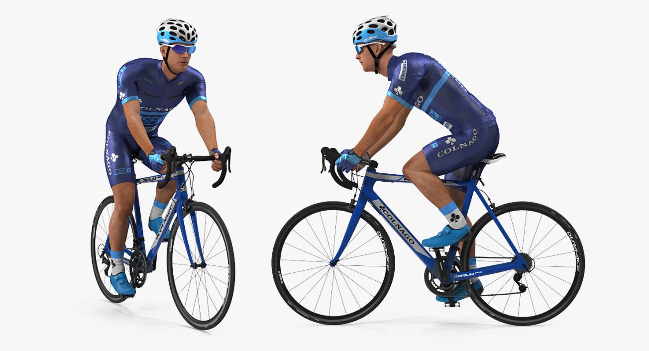 Athlete Cyclist in Blue Suit Riding Bike Rigged 3D