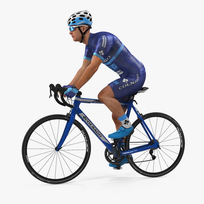 Athlete Cyclist in Blue Suit Riding Bike Rigged 3D