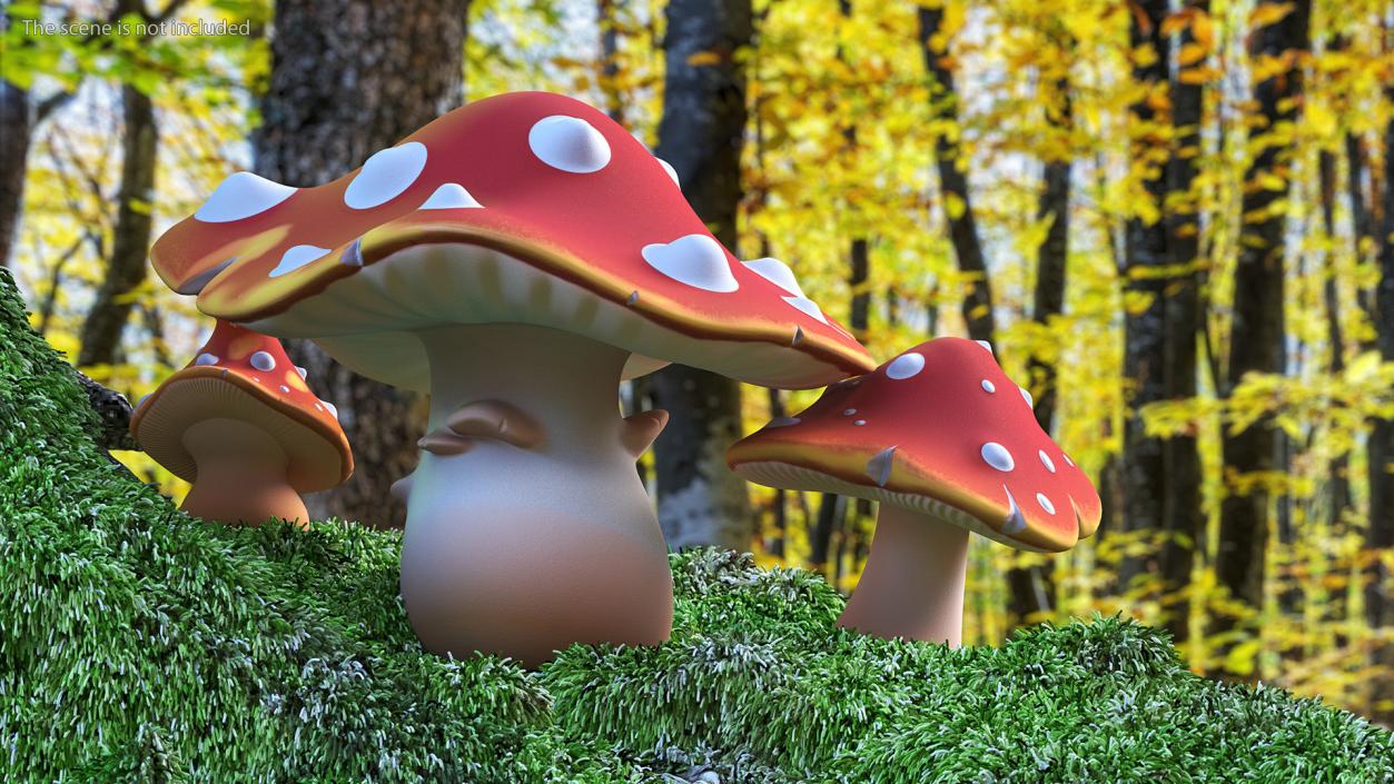 Amanita Cartoon Mushrooms 3 Pieces 3D model