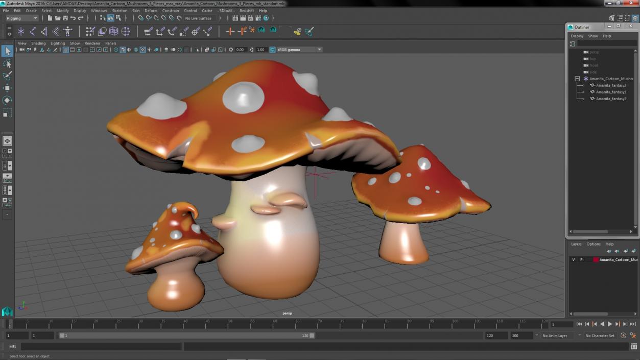 Amanita Cartoon Mushrooms 3 Pieces 3D model