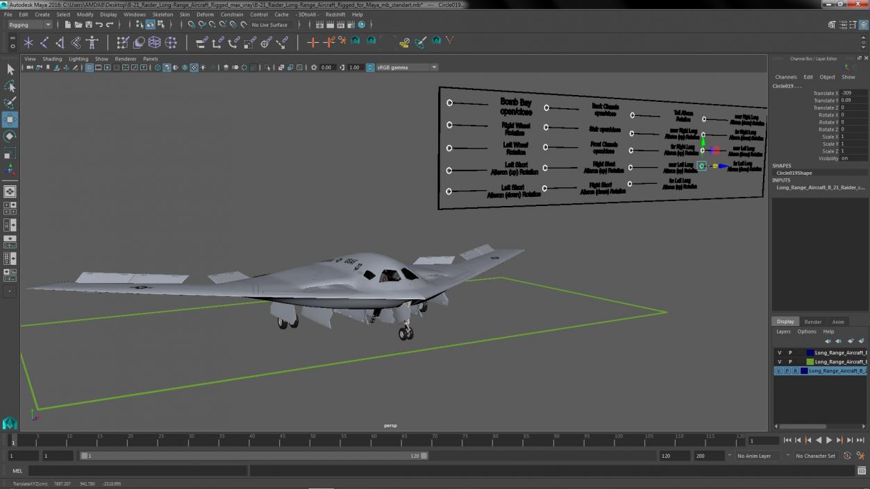 B-21 Raider Long-Range Aircraft Rigged for Maya 3D