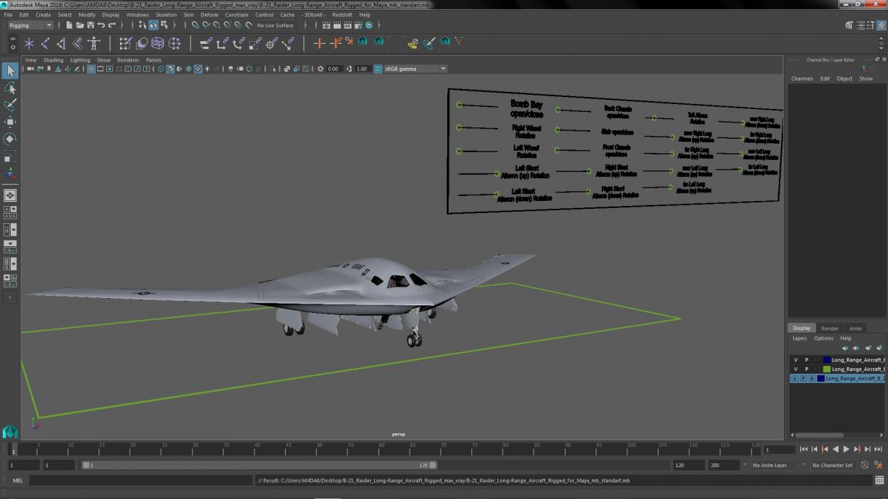 B-21 Raider Long-Range Aircraft Rigged for Maya 3D