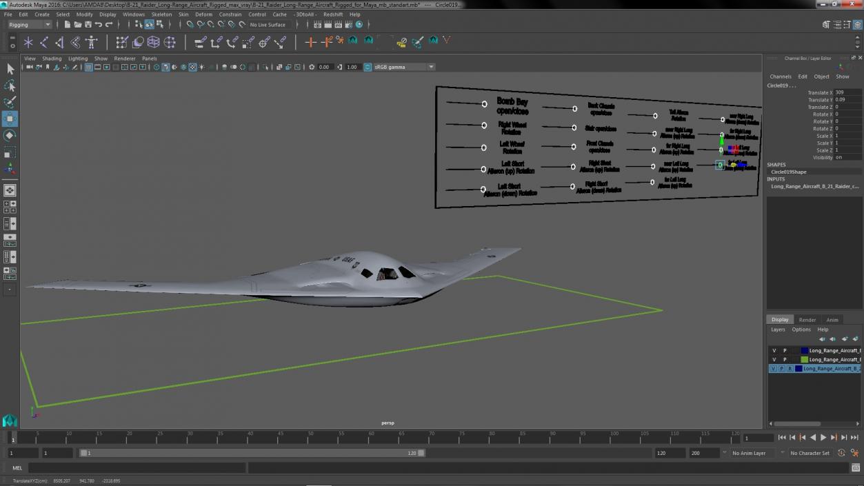 B-21 Raider Long-Range Aircraft Rigged for Maya 3D