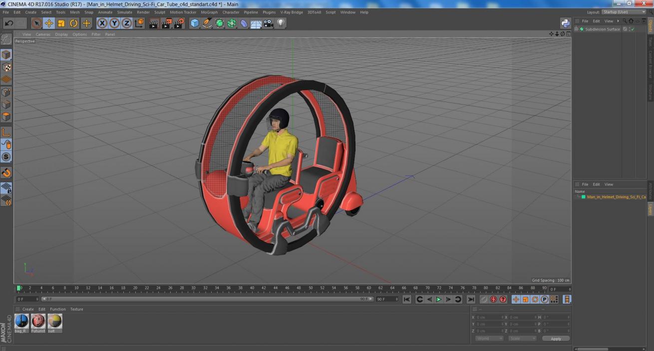 Man in Helmet Driving Sci-Fi Car Tube 3D