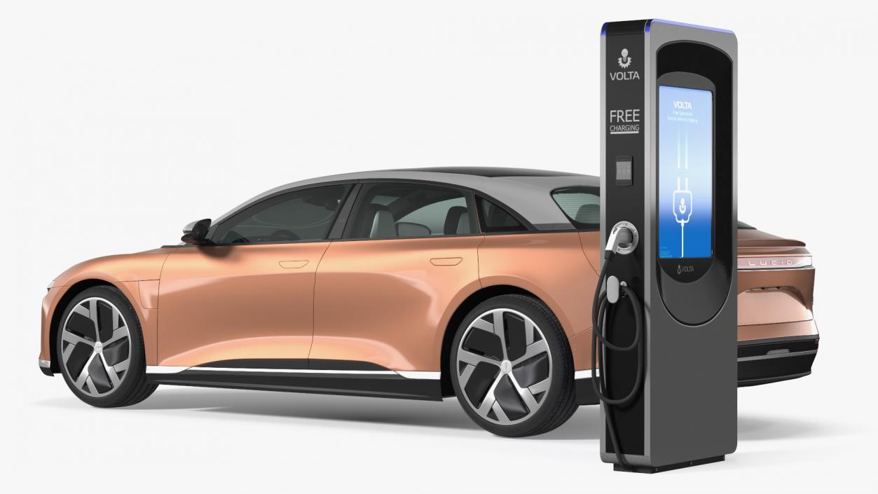 3D Electric Car Charging Station and Lucid Air 2021 model