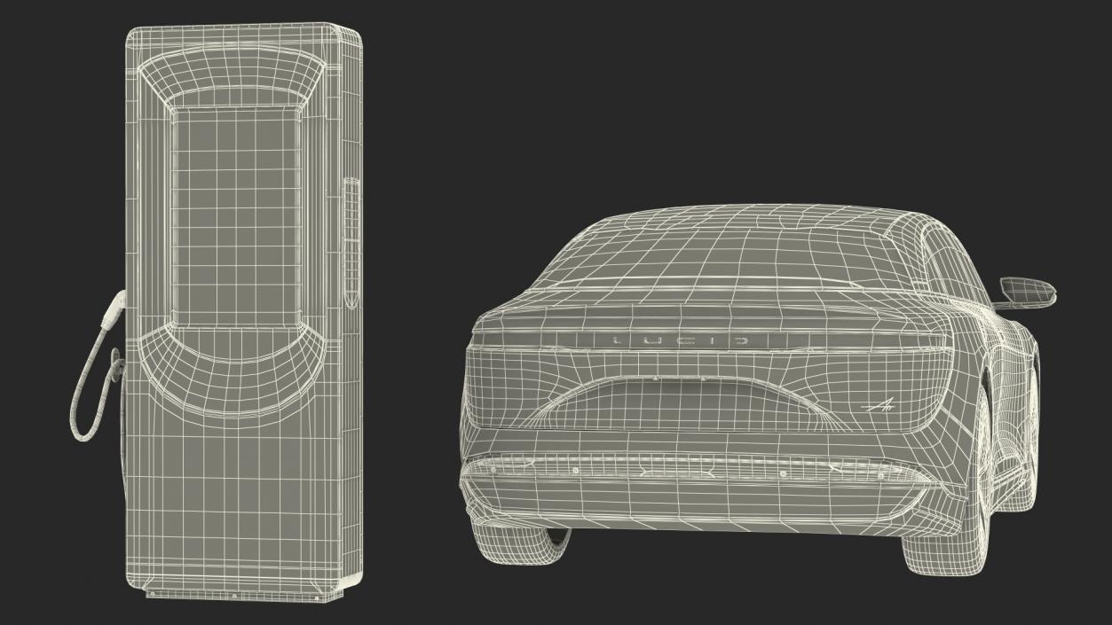 3D Electric Car Charging Station and Lucid Air 2021 model