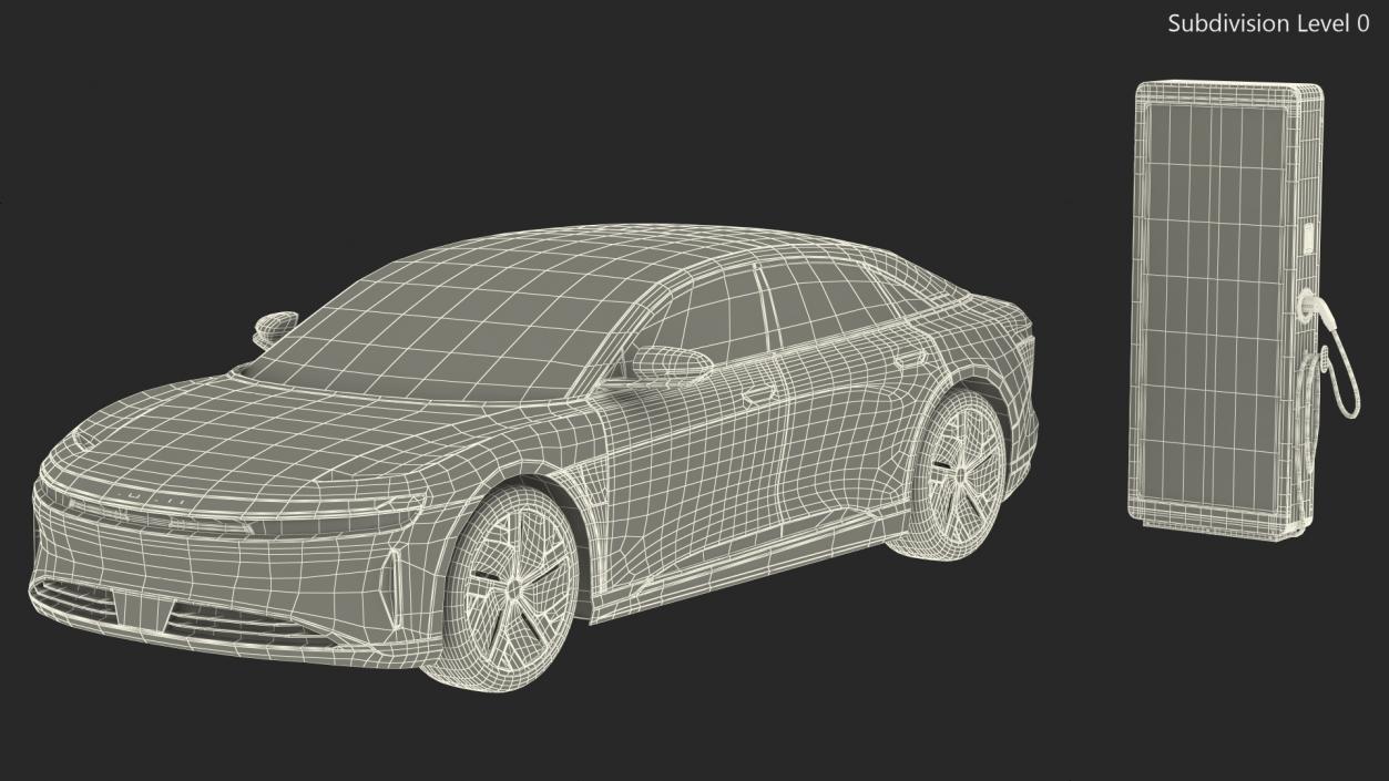 3D Electric Car Charging Station and Lucid Air 2021 model