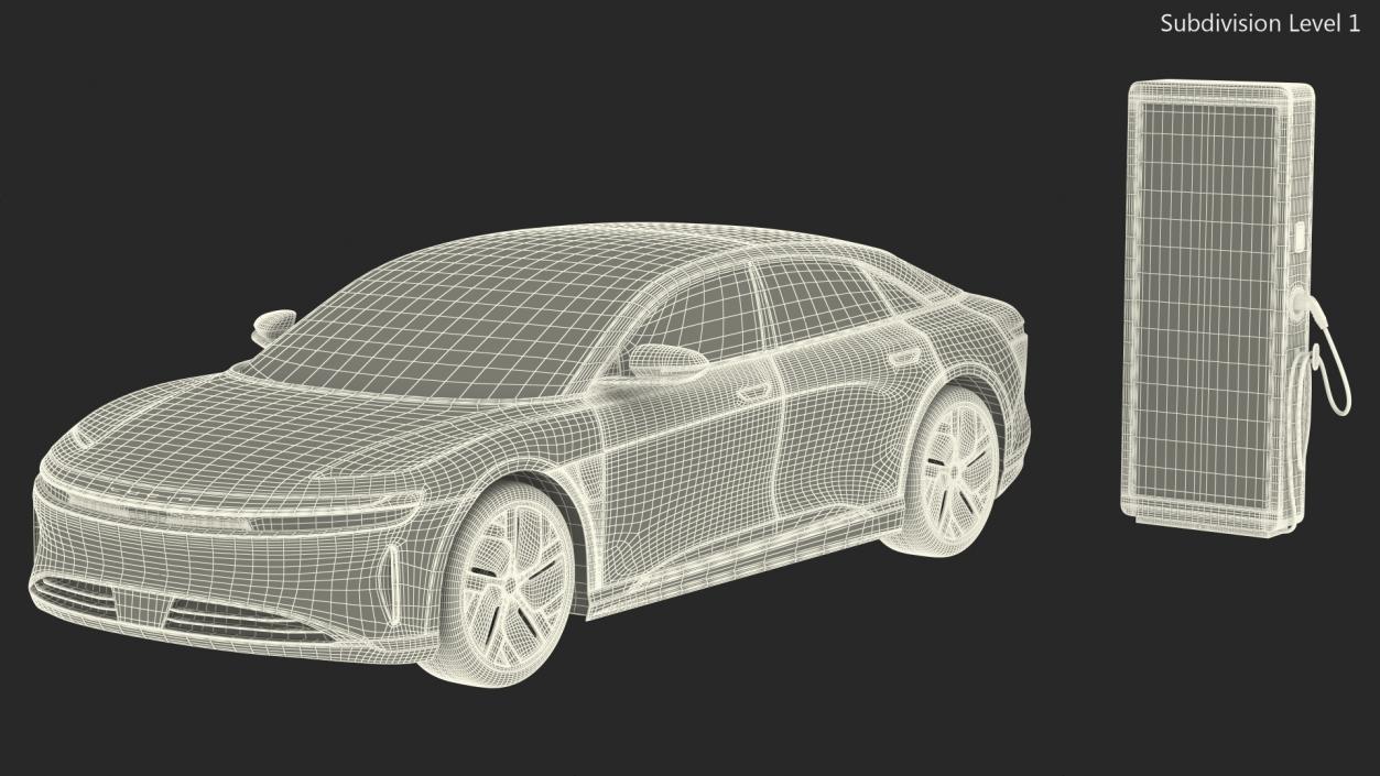 3D Electric Car Charging Station and Lucid Air 2021 model