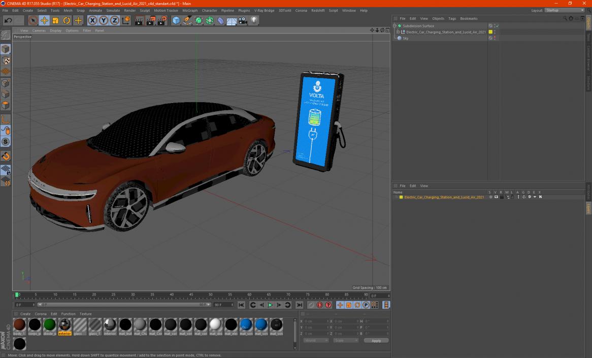 3D Electric Car Charging Station and Lucid Air 2021 model