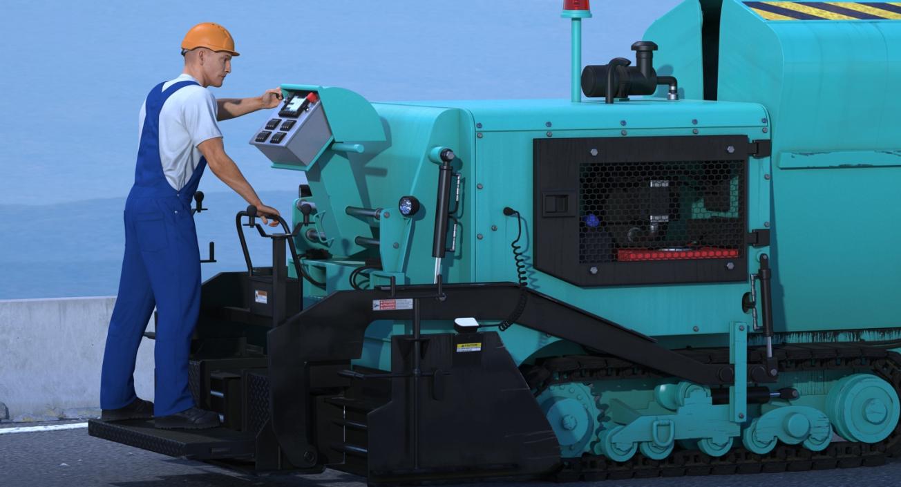 3D Asphalt Paving Machine with Operator Rigged model