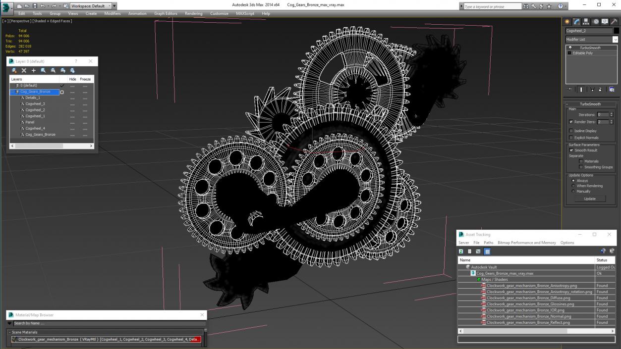 3D Cog Gears Bronze