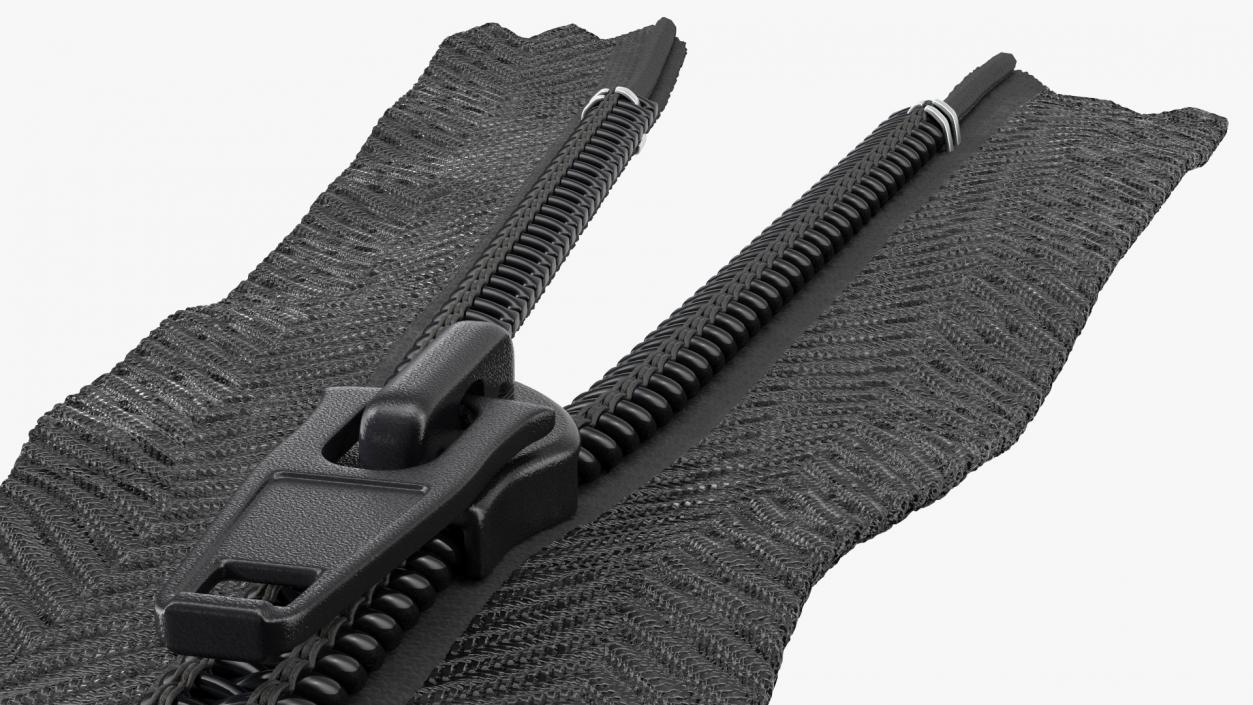 3D Half Open Nylon Coil Zipper Black model