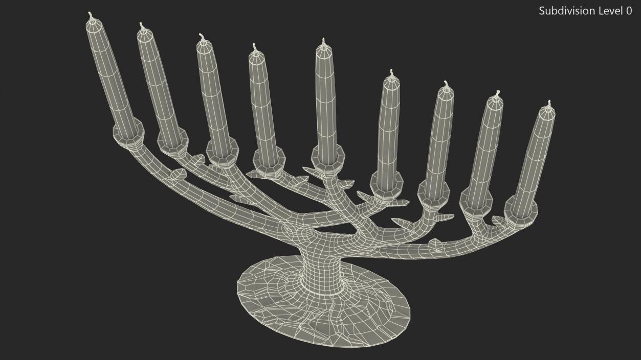 3D Hanukkah Menorah Gold Candelabrum with Candles