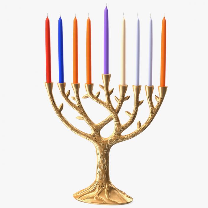 3D Hanukkah Menorah Gold Candelabrum with Candles