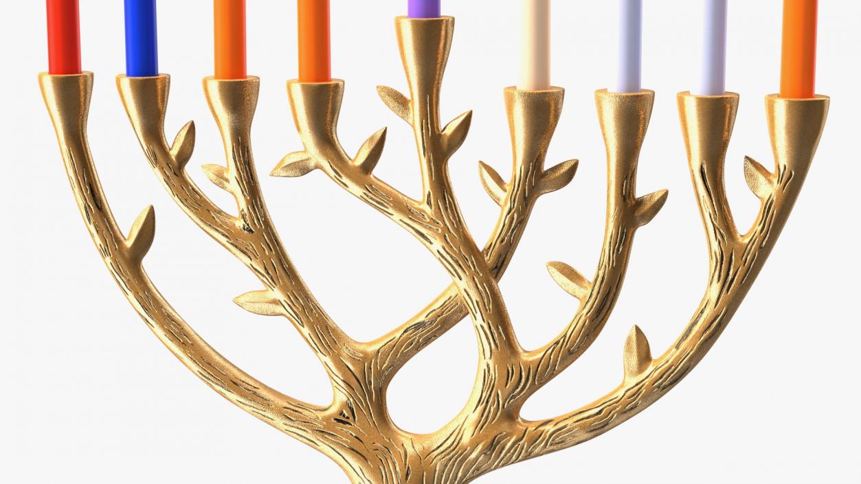 3D Hanukkah Menorah Gold Candelabrum with Candles