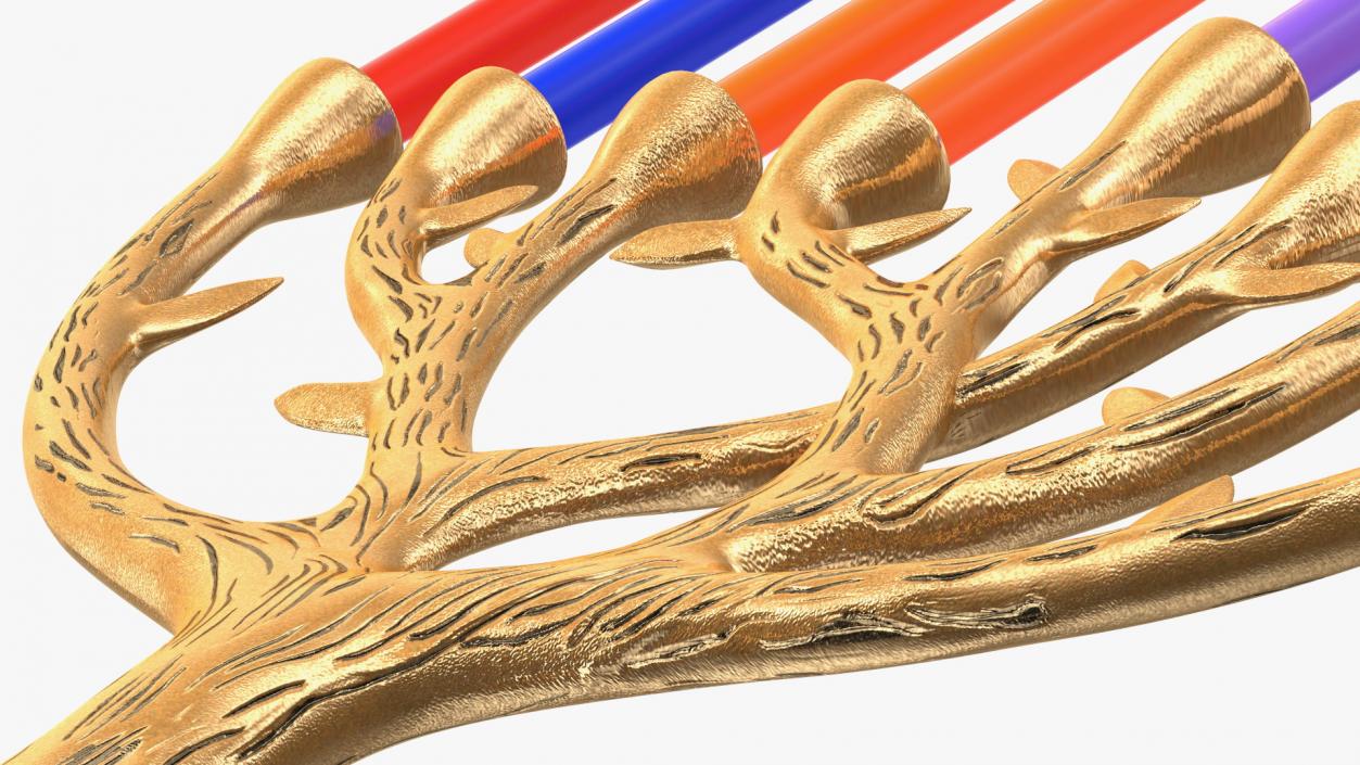 3D Hanukkah Menorah Gold Candelabrum with Candles