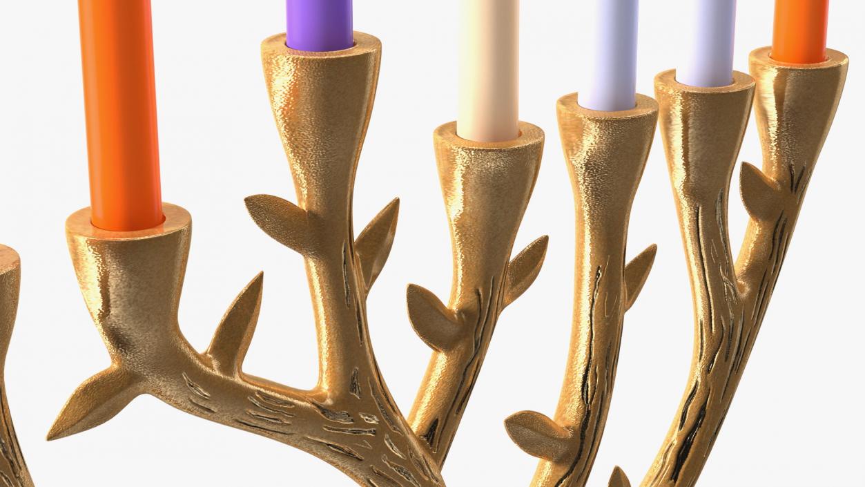 3D Hanukkah Menorah Gold Candelabrum with Candles