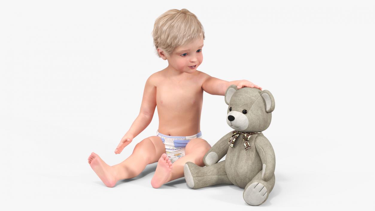 Kid Playing with Teddy Bear 3D